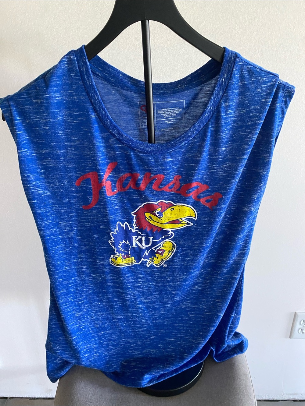 KU Campus Heritage Juniors Blue Heather Athletic Tee with Red Accent- Large